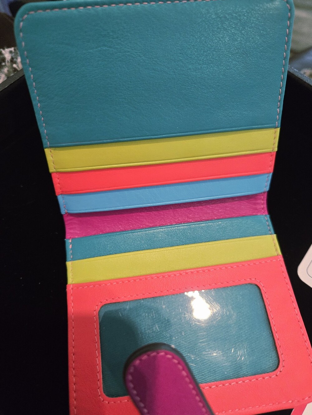 ili New York Colorblock Leather Wallet - Turquoise & Orange ,Lime Green, Blue - Picture 6 of 7